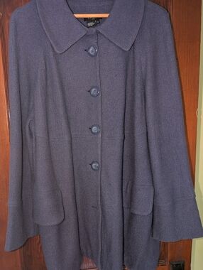 Blue-Grey Boiled Wool Swing Jacket In Size 1X
